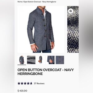 State & Liberty Men’s Wool & Stretch Cotton Overcoat - Navy Herringbone Size M